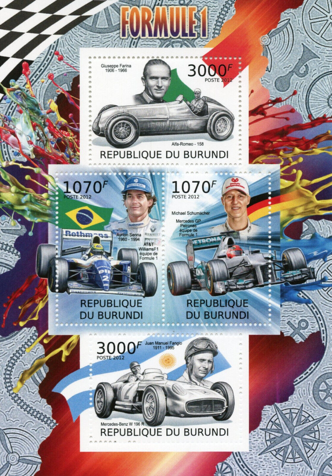 Burundi 2012 MNH Sports Stamps Formula 1 F1 Ayrton Senna Schumacher 4v M/S