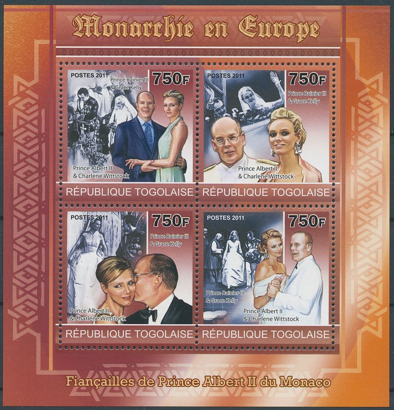 Togo 2011 MNH Royalty Stamps Prince Albert II Prince Rainier Grace Kelly 4v M/S