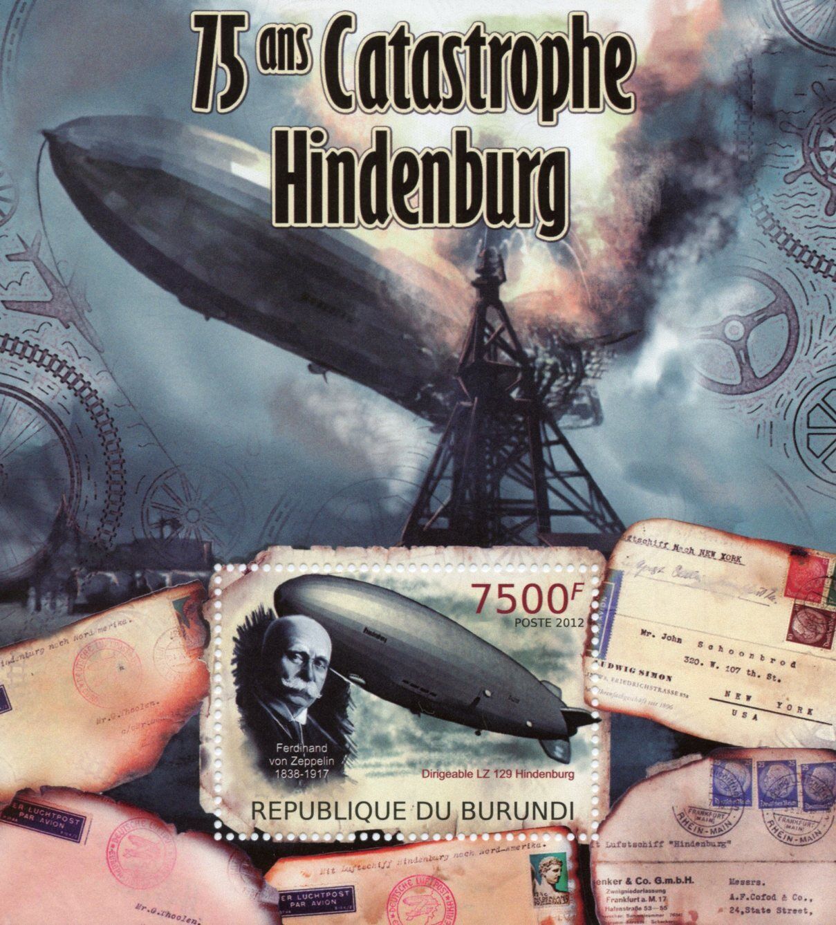 Burundi 2012 MNH Aviation Stamps Hindenburg Disaster Zeppelins Airships 1v S/S