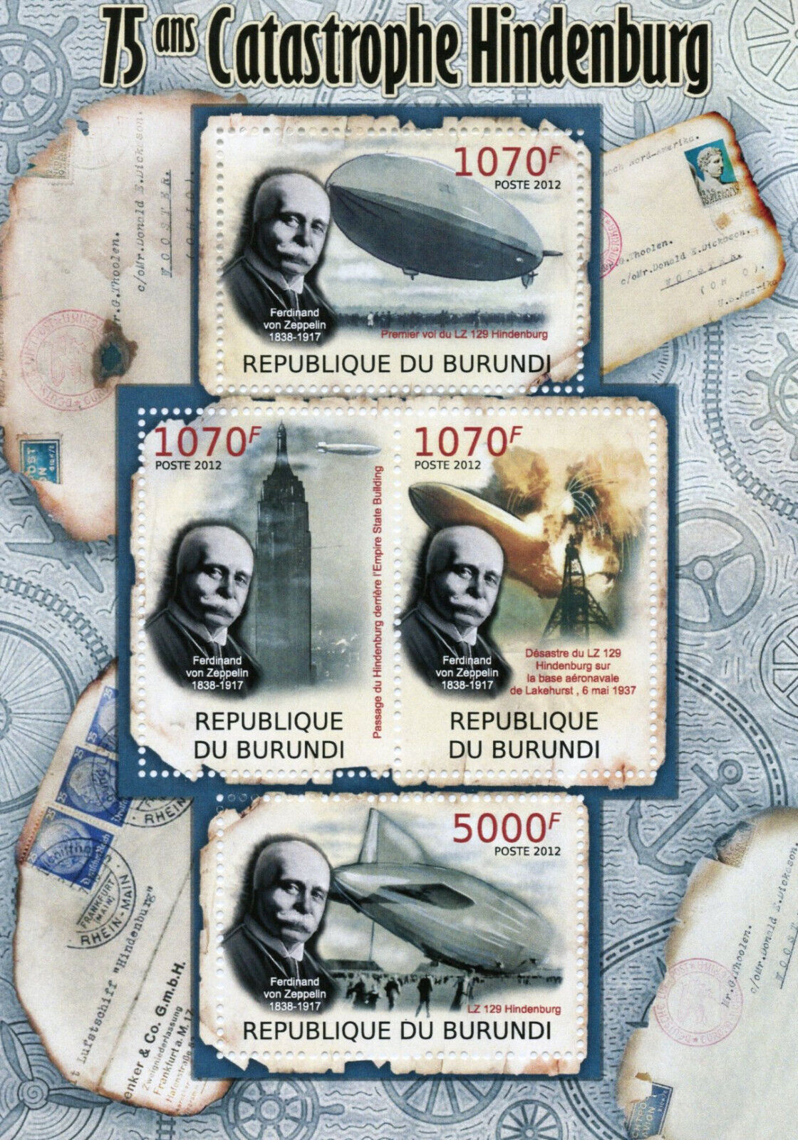 Burundi 2012 MNH Aviation Stamps Hindenburg Disaster Zeppelins Airships 4v M/S