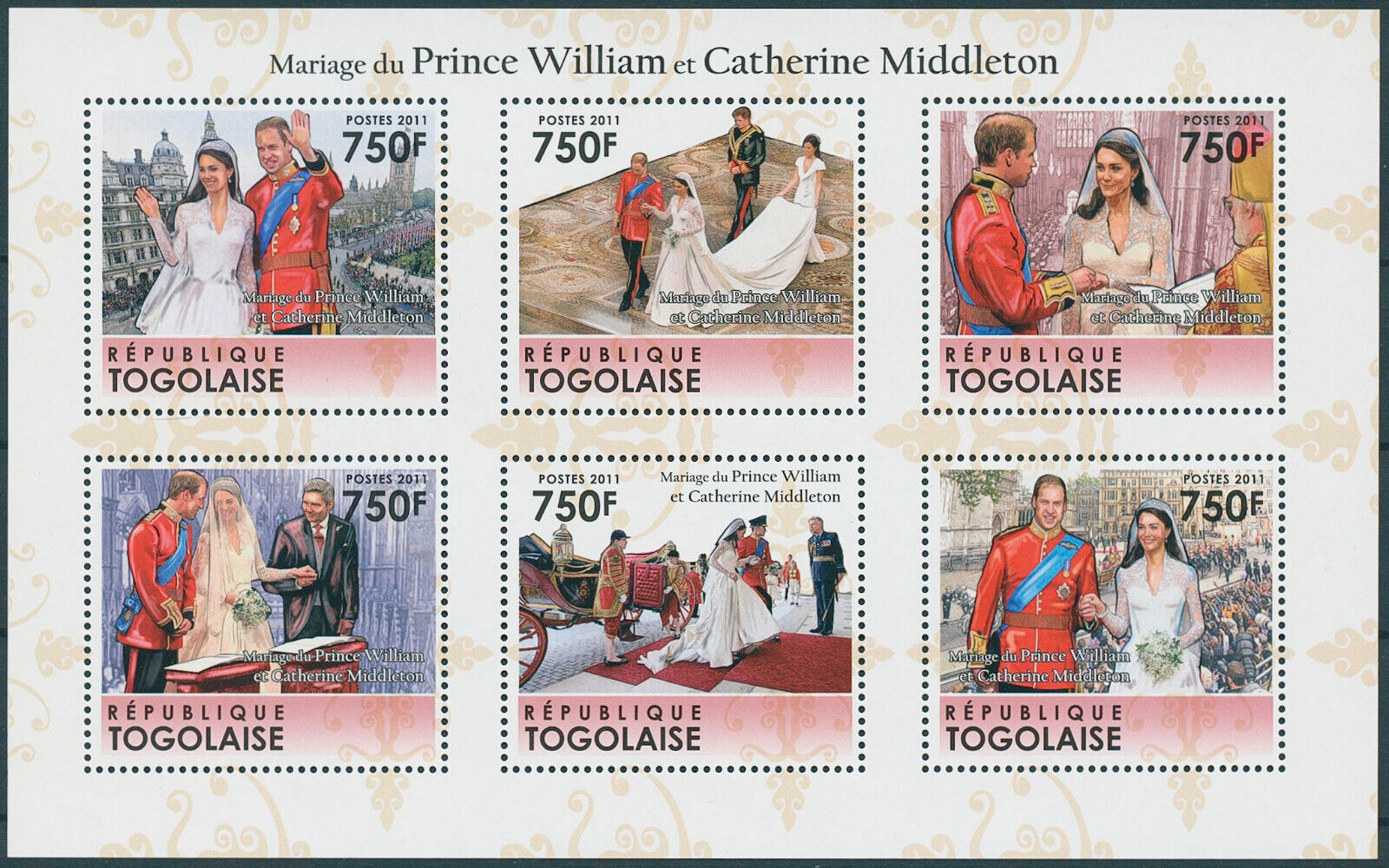 Togo 2011 MNH Royalty Stamps Prince William & Kate Royal Wedding 6v M/S