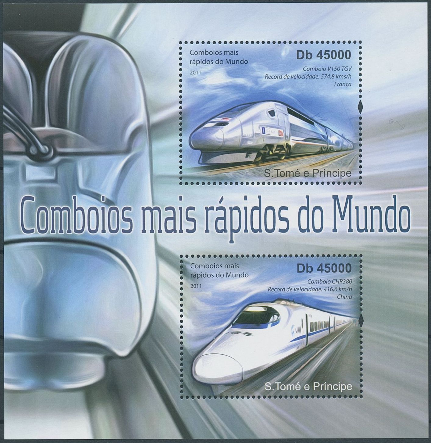 Sao Tome & Principe 2011 MNH High-Speed Trains Stamps Railways Rail TGV 2v S/S