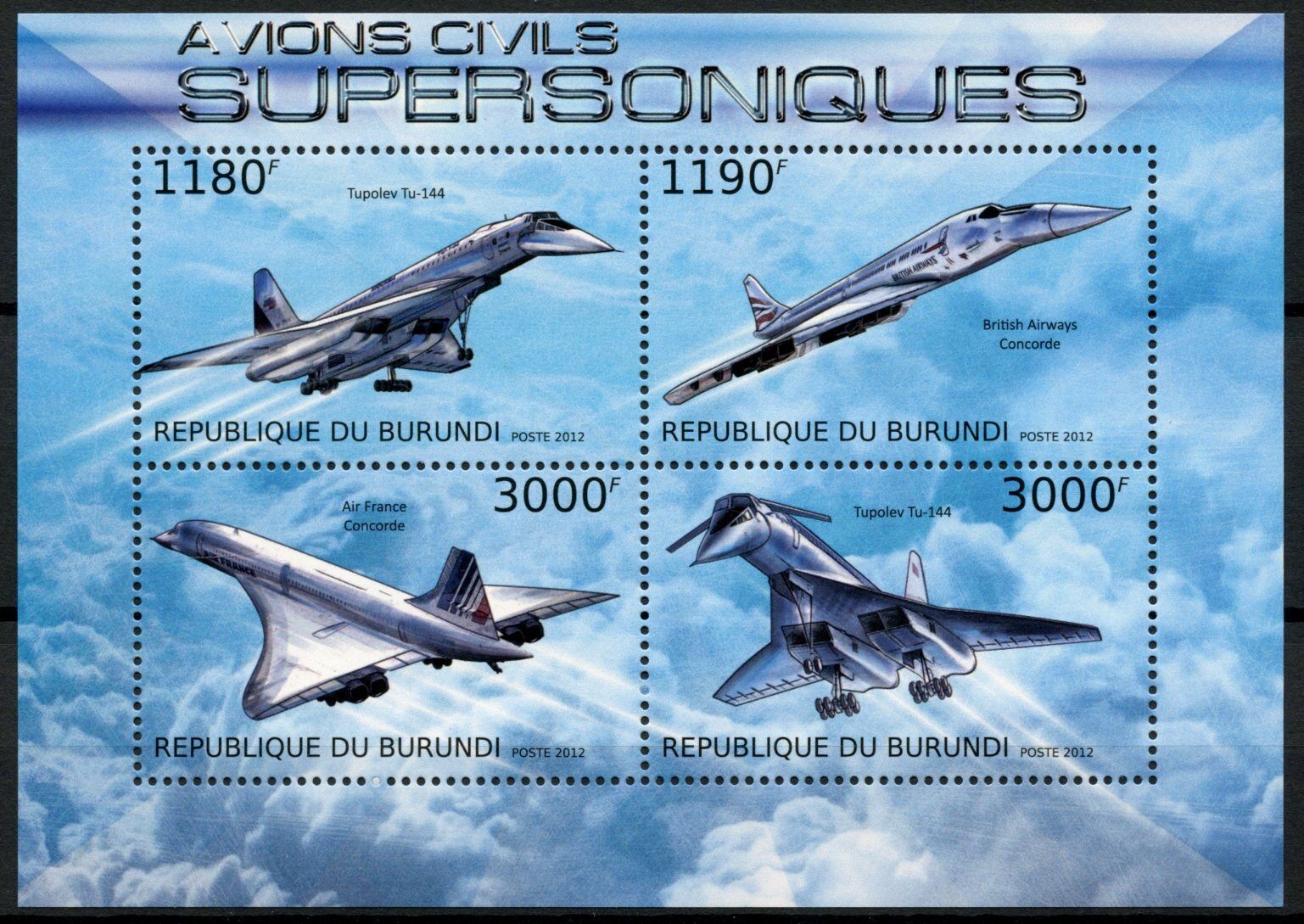 Burundi 2012 MNH Aviation Stamps Supersonic Aircraft Tupolev Concorde 4v M/S