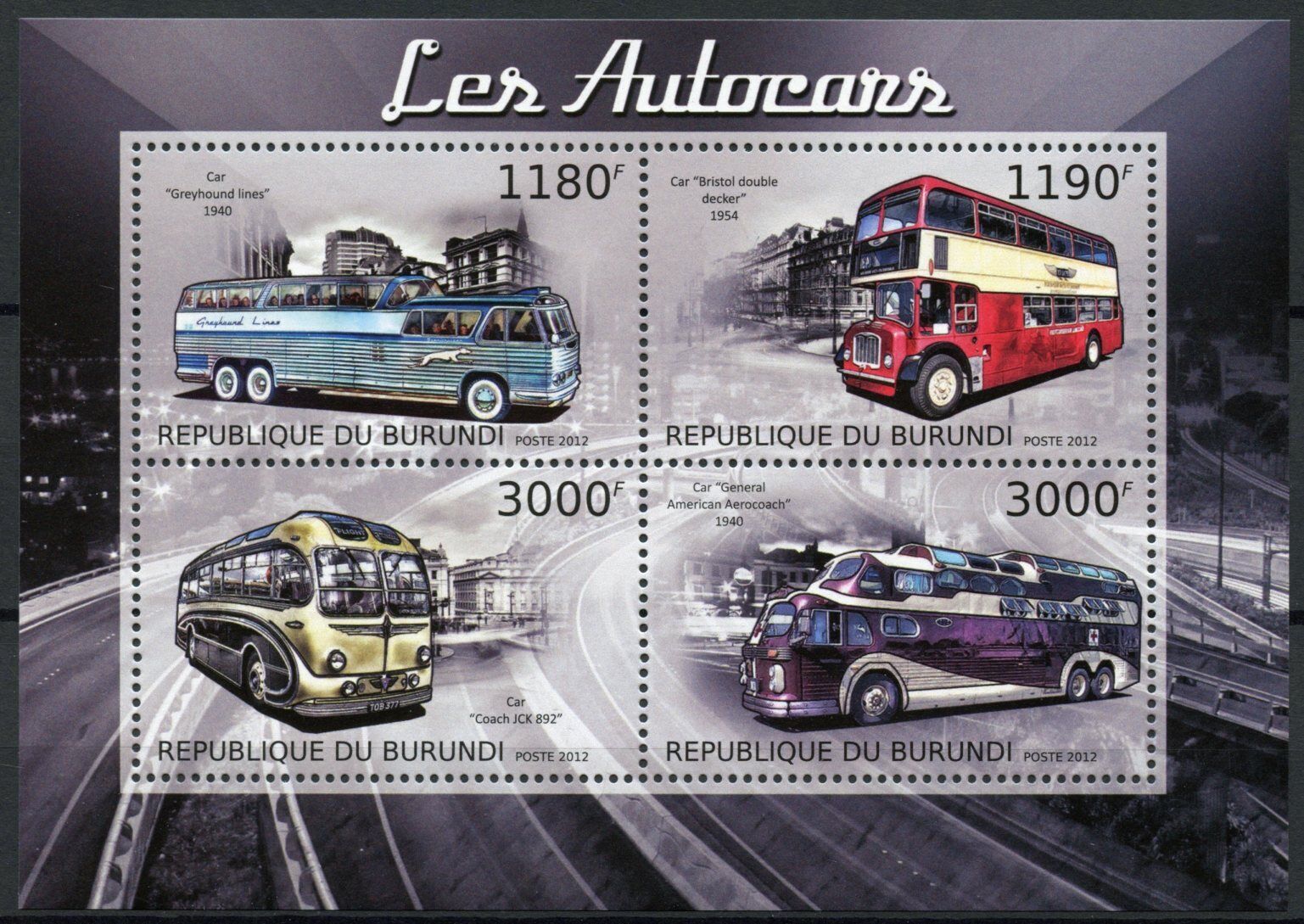 Burundi 2012 MNH Transport Stamps Coaches Buses Greyhound Double Decker 4v M/S