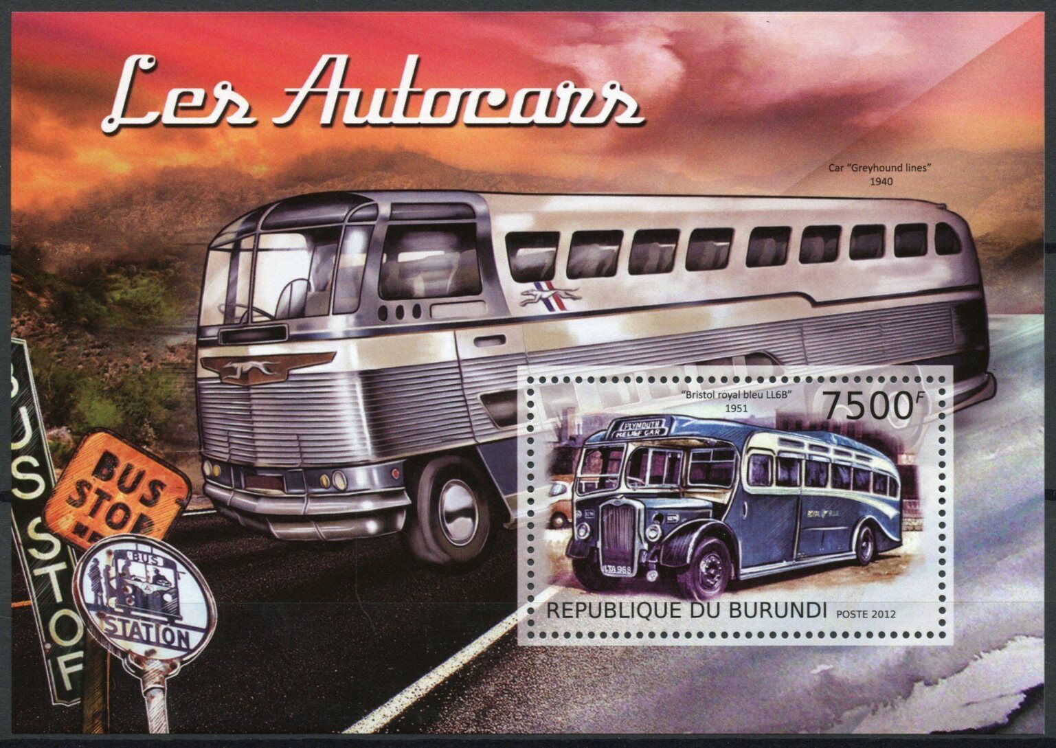 Burundi 2012 MNH Transport Stamps Coaches Buses Bristol Royal Blue 1v S/S