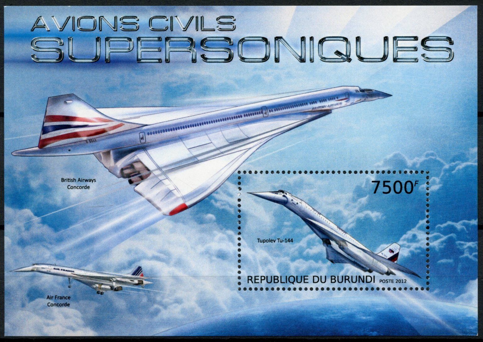 Burundi 2012 MNH Aviation Stamps Supersonic Aircraft Tupolev Concorde 1v S/S