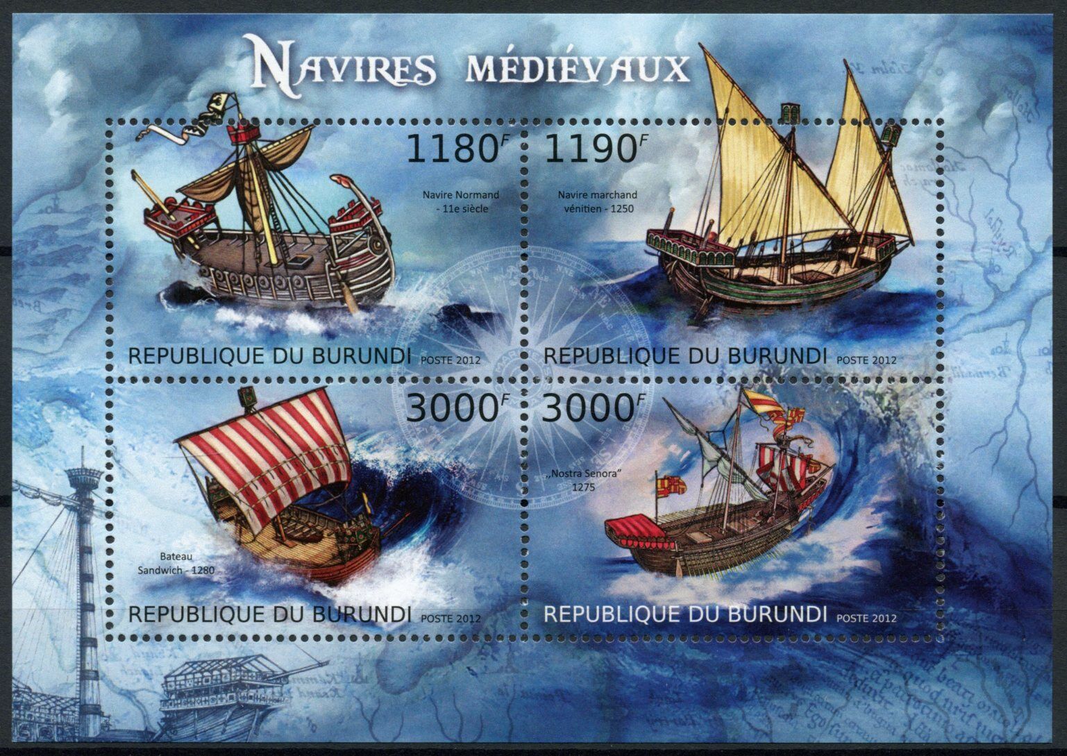 Burundi 2012 MNH Nautical Stamps Medieval Ships Normans Nostra Senora 4v M/S