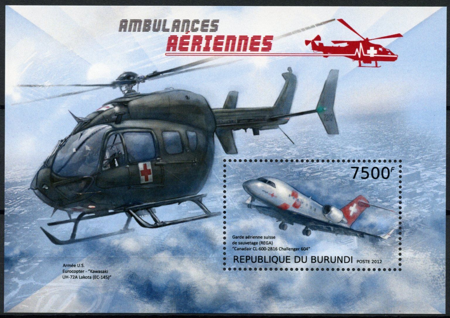 Burundi 2012 MNH Aviation Stamps Helicopters Air Ambulances Medical 1v S/S
