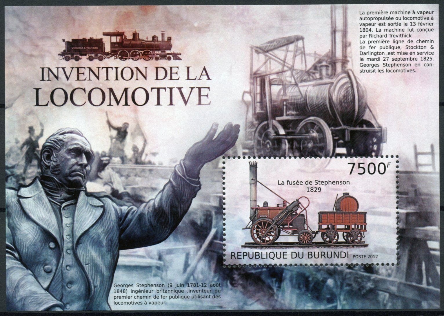 Burundi 2012 MNH Trains Stamps Locomotives Steam Engines Railways Rail 1v S/S