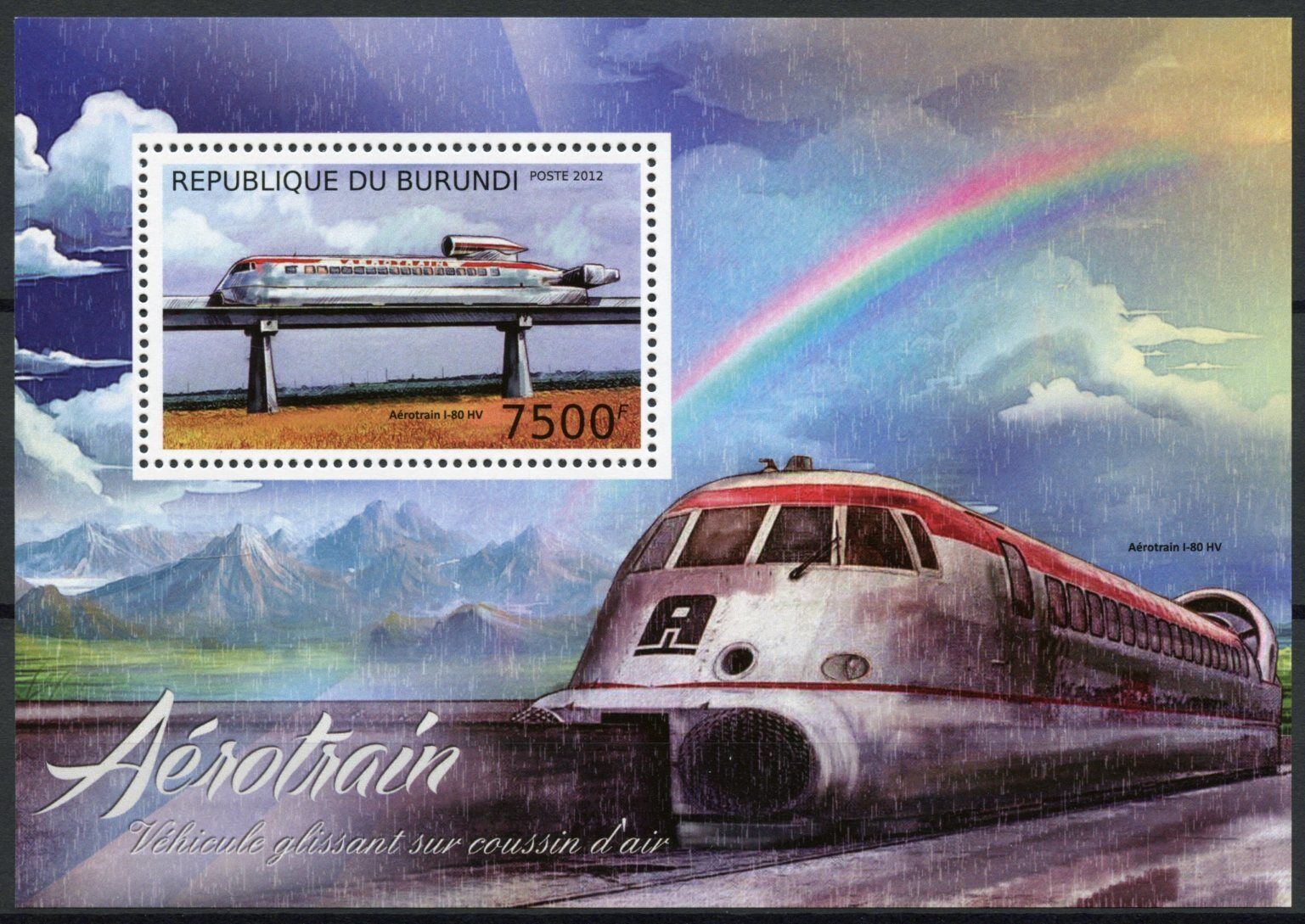 Burundi 2012 MNH Trains Stamps Skytrain Aerotrain I-80 HV Railways Rail 1v S/S