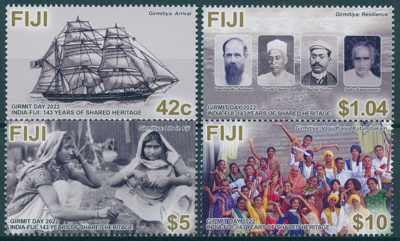 Fiji 2022 MNH Cultures Stamps GIRMIT Day Shared Heritage India Ships 4v Set