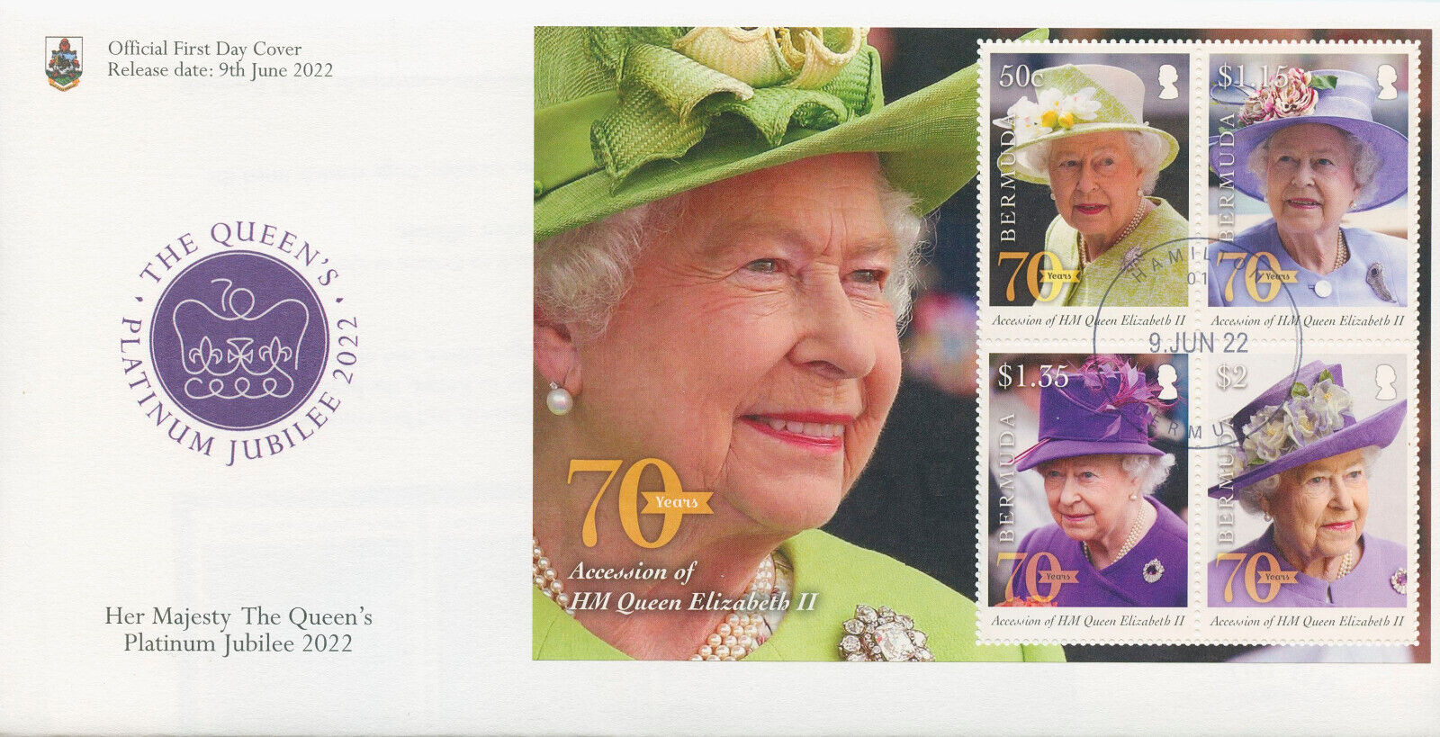 Bermuda 2022 FDC Royalty Stamps Queen Elizabeth II Platinum Jubilee 4v M/S