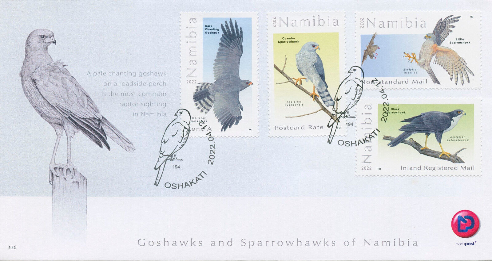 Namibia 2022 FDC Birds of Prey on Stamps Goshawks Sparrowhawks Hawks 4v Set