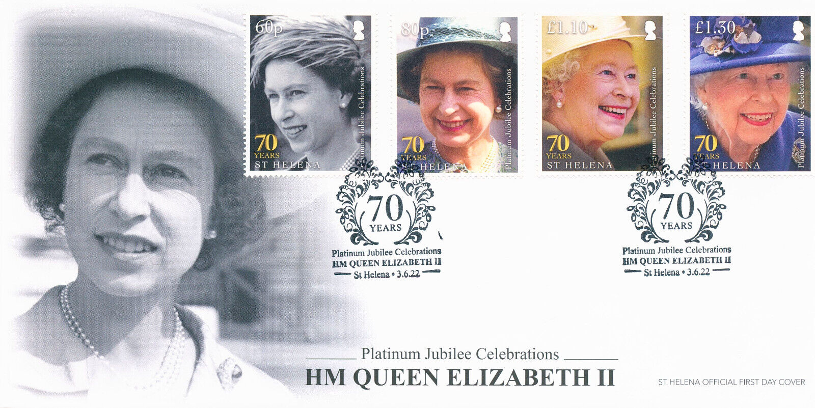 St Helena 2022 FDC Royalty Stamps Queen Elizabeth II Platinum Jubilee 4v Set