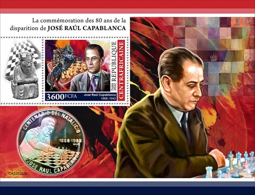 Central African Rep 2022 MNH Chess Stamps Jose Raul Capablanca Sports 1v S/S