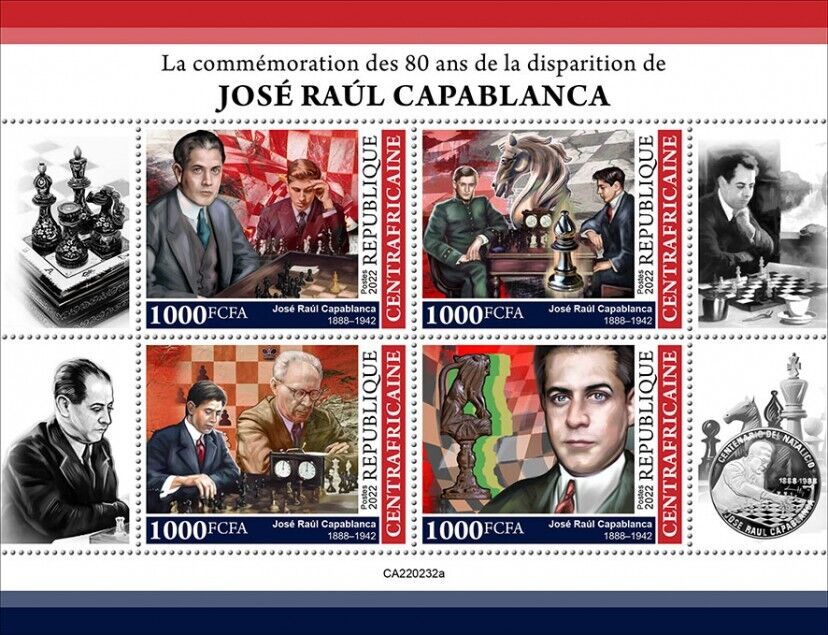 Central African Rep 2022 MNH Chess Stamps Jose Raul Capablanca Sports 4v M/S