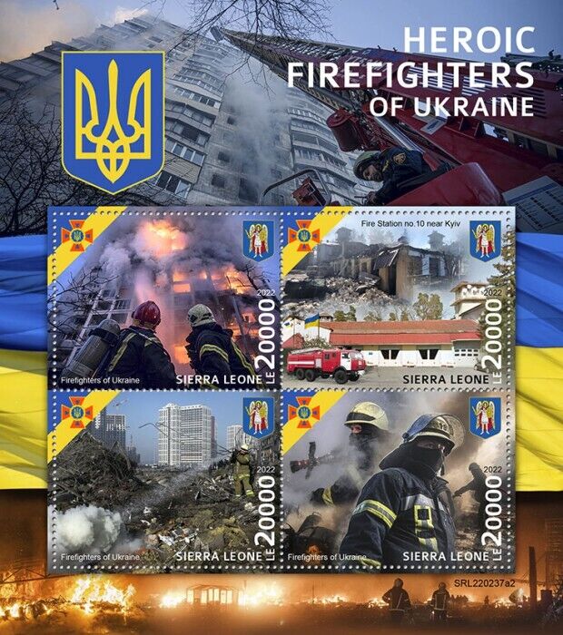 Sierra Leone 2022 MNH Fire Engines Stamps Heroic Firefighters Ukraine 4v M/S II