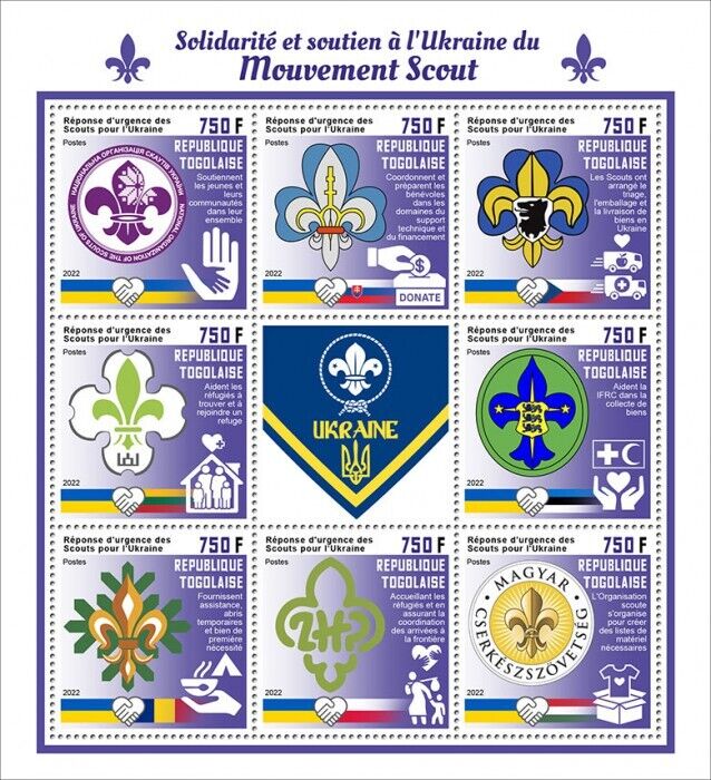 Togo 2022 MNH Scouting Stamps Scout Movement Solidarity for Ukraine 8v M/S