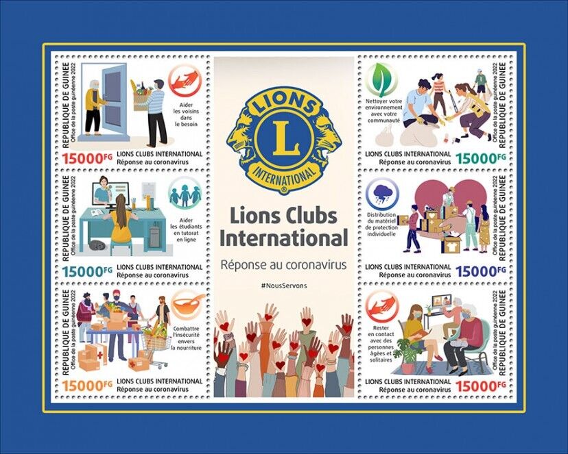 Guinea 2022 MNH Medical Stamps Lions Club International Corona Response 6v M/S