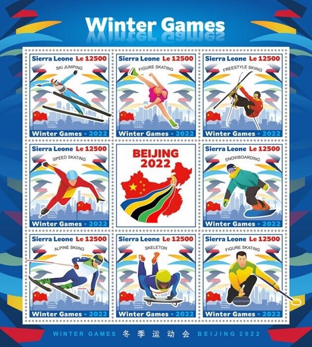 Sierra Leone 2022 MNH Olympics Stamps Winter Games Beijing Skiing Sports 8v M/S