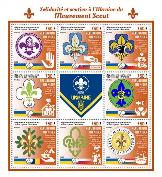 Niger 2022 MNH Scouting Stamps Scout Movement Solidarity for Ukraine 8v M/S