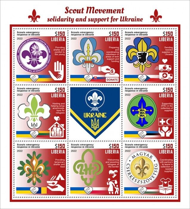 Liberia 2022 MNH Scouting Stamps Scout Movement Solidarity for Ukraine 8v M/S