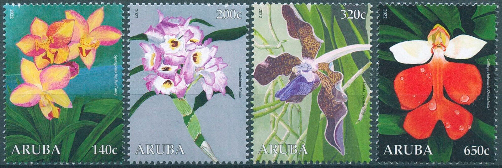 Aruba 2022 MNH Flowers Stamps Orchids Orchid Flora 4v Set