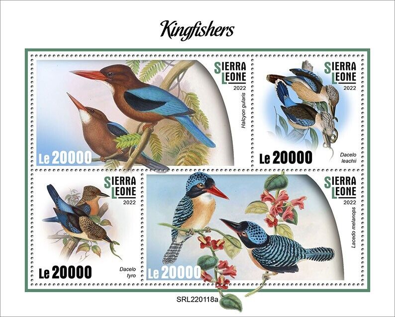 Sierra Leone 2022 MNH Birds on Stamps Kingfishers Kookaburra Kingfisher 4v M/S