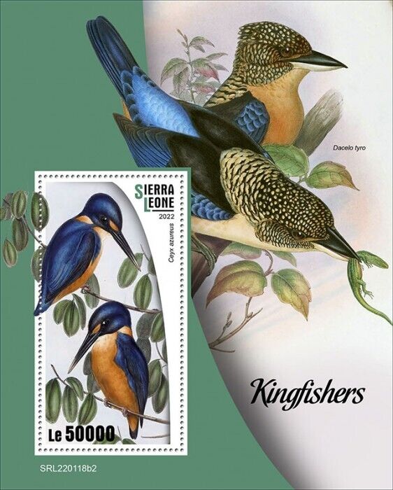 Sierra Leone 2022 MNH Birds on Stamps Kingfishers Azure Kingfisher 1v S/S II