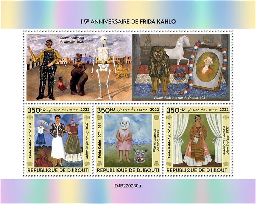 Djibouti 2022 MNH Art Stamps Frida Kahlo Paintings 3v M/S