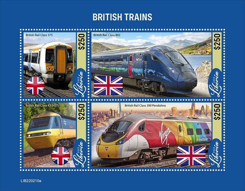 Liberia 2022 MNH British Trains Stamps Rail Class Pendolino Railways Rail 4v M/S