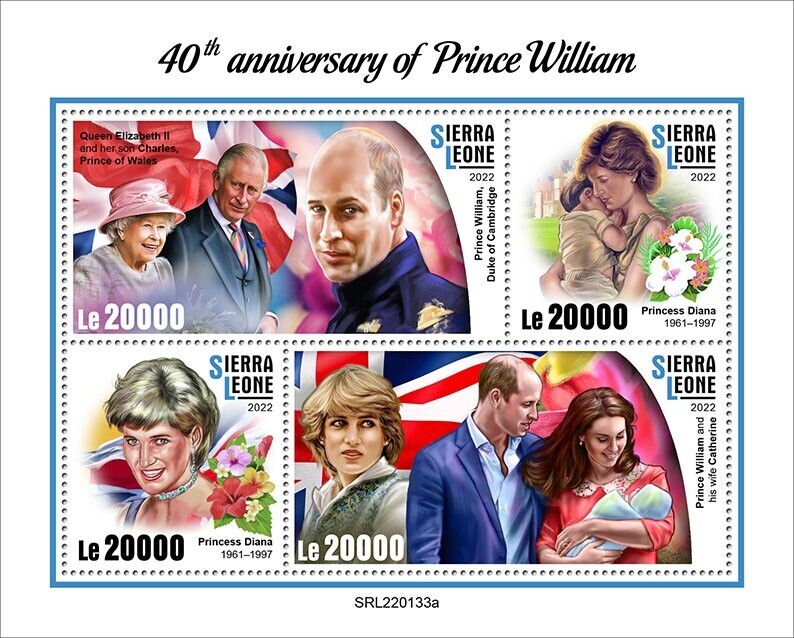 Sierra Leone 2022 MNH Royalty Stamps Prince William 40th Birthday 4v M/S