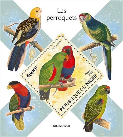 Niger 2022 MNH Birds on Stamps Parrots Eclectus Parrot 1v S/S