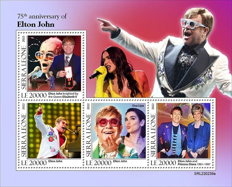 Sierra Leone 2022 MNH Music Stamps Elton John Singers Celebrities People 4v M/S