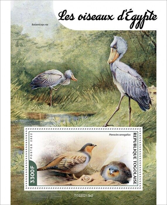Togo 2022 MNH Birds of Egypt on Stamps Spotted Sandgrouse Shoebill 1v s/S II