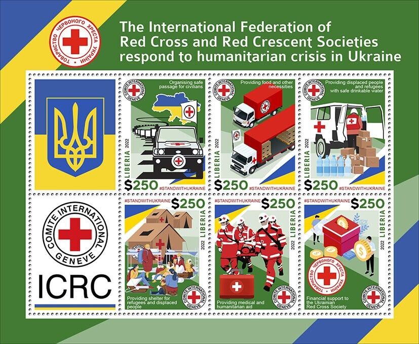 Liberia 2022 MNH Red Cross Stamps Medical Humanitarian Crisis in Ukraine 6v M/S