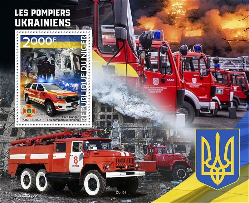 Niger 2022 MNH Special Transport Stamps Ukrainian Fire Engines Ford 1v S/S I