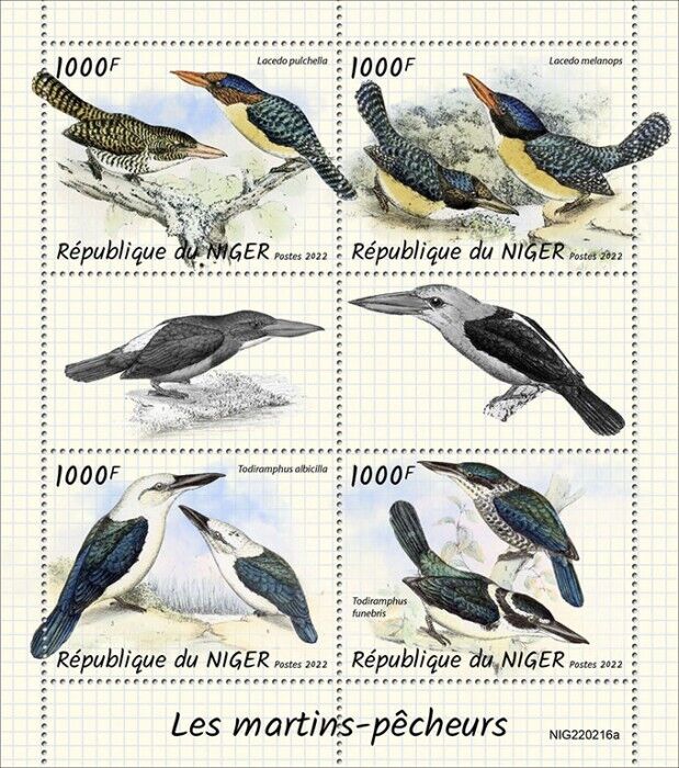 Niger 2022 MNH Birds on Stamps Kingfishers Banded Kingfisher 4v M/S