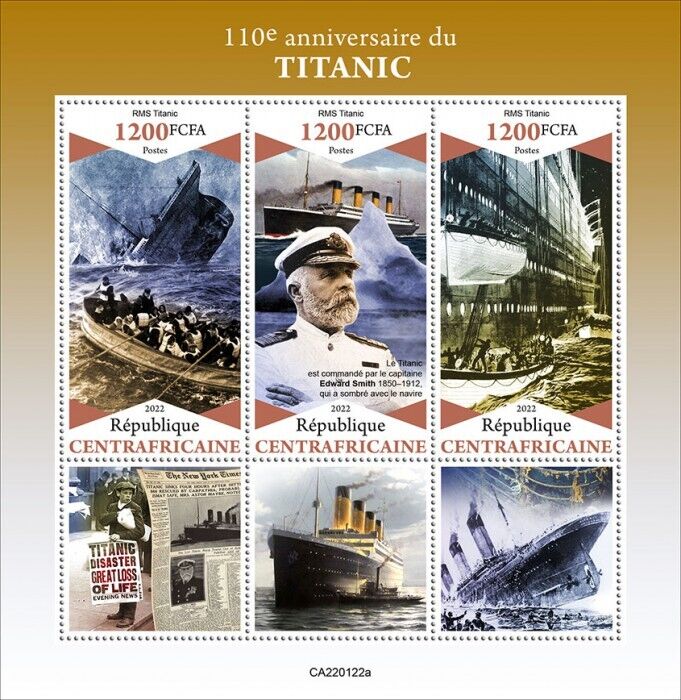 Central African Rep 2022 MNH Ships Stamps Titanic Nautical 3v M/S