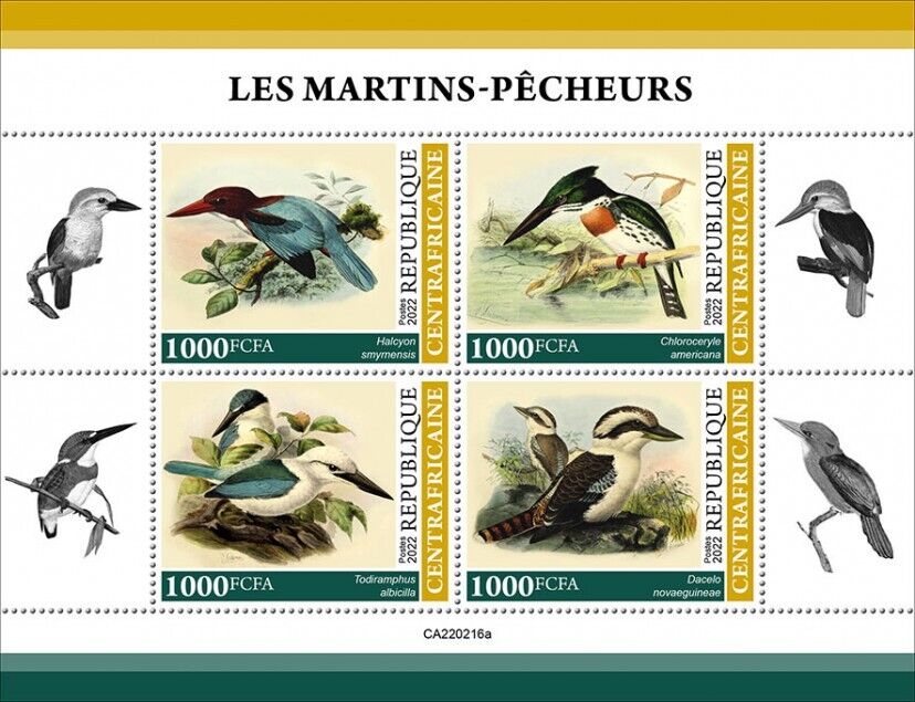 Central African Rep 2022 MNH Birds on Stamps Kingfishers Kingfisher 4v M/S