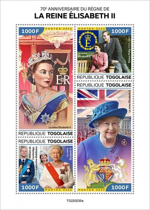 Togo 2022 MNH Royalty Stamps Queen Elizabeth II Platinum Jubilee 4v M/S