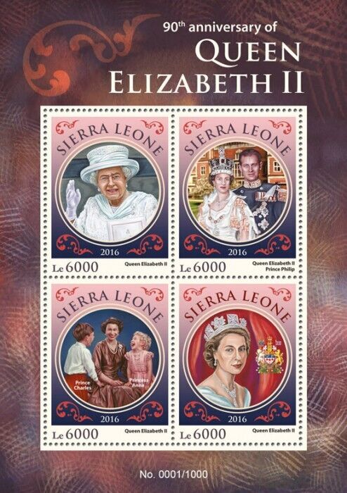 Sierra Leone 2016 MNH Royalty Stamps Queen Elizabeth II 90th Birthday 4v M/S