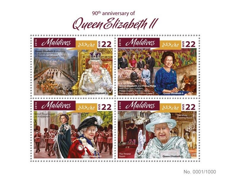 Maldives 2016 MNH Royalty Stamps Queen Elizabeth II 90th Birthday 4v M/S