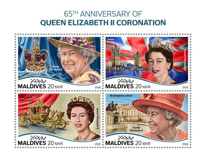 Maldives 2018 MNH Royalty Stamps Queen Elizabeth II Coronation 65th Anniv 4v M/S