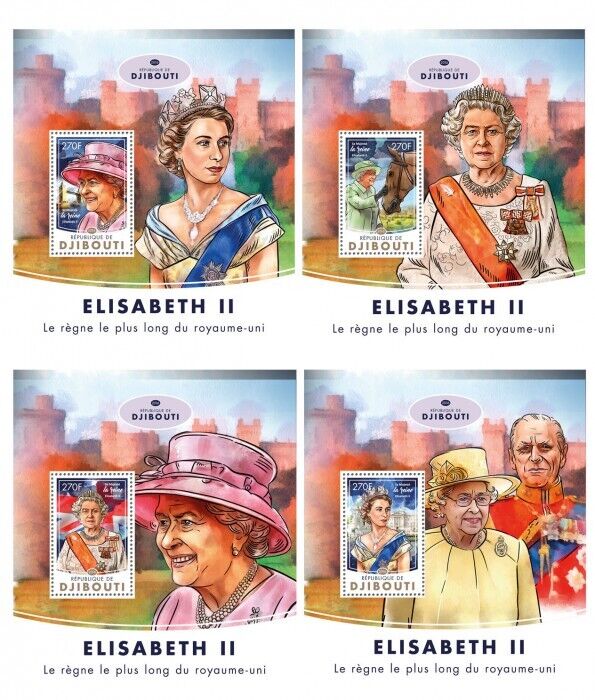 Djibouti 2016 MNH Royalty Stamps Queen Elizabeth II Longest Reign 4x 1v S/S