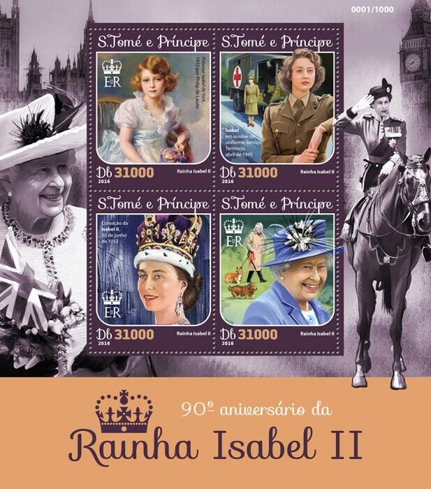 Sao Tome & Principe 2016 MNH Royalty Stamps Queen Elizabeth II 90th Bday 4v M/S