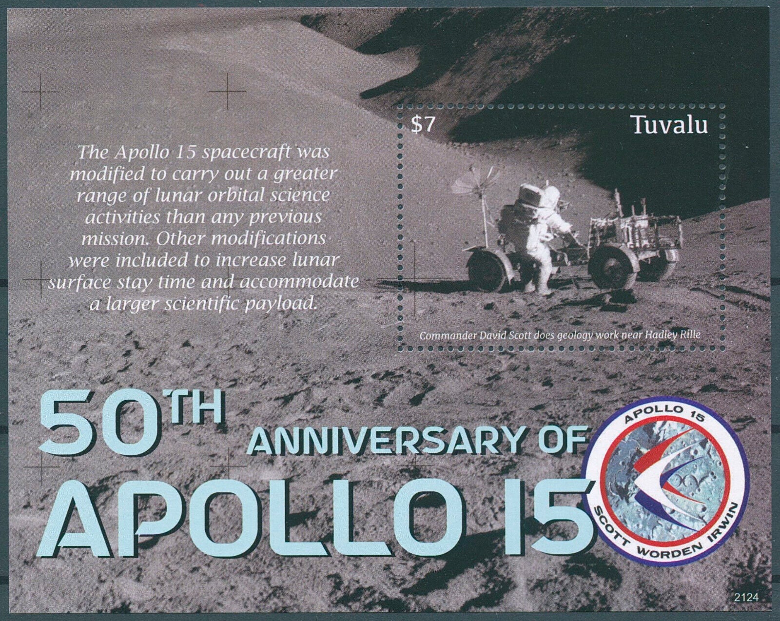 Tuvalu 2021 MNH Space Stamps Apollo 15 Moon Landing Scott Worden Irwin 1v S/S