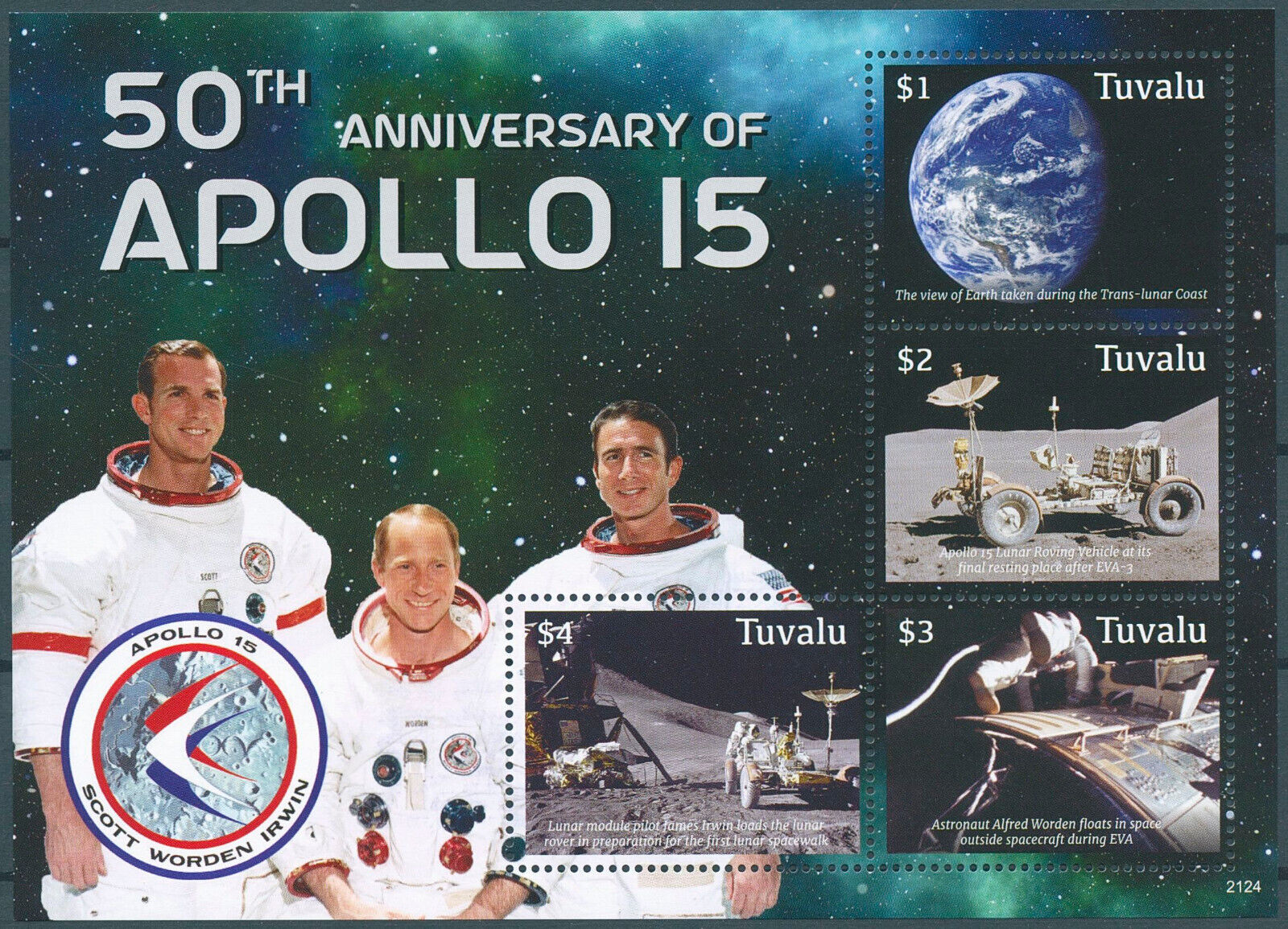 Tuvalu 2021 MNH Space Stamps Apollo 15 Moon Landing Scott Worden Irwin 4v M/S