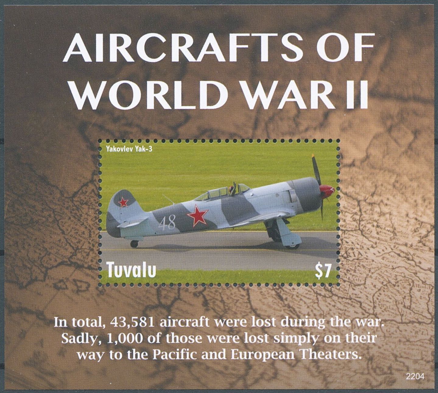 Tuvalu 2022 MNH Military Stamps WWII WW2 Aircraft of World War II Aviation 1v S/S