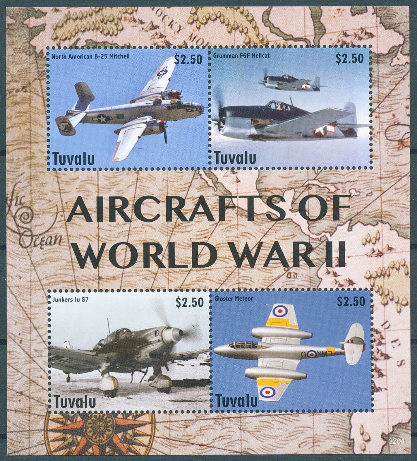 Tuvalu 2022 MNH Military Stamps WWII WW2 Aircraft of World War II Aviation 4v M/S